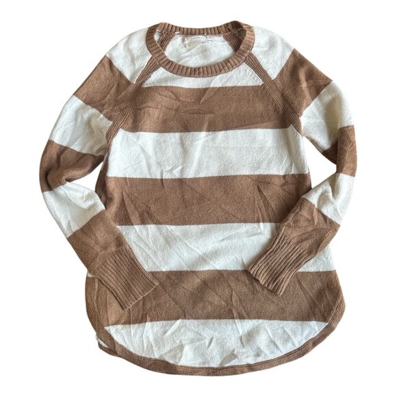 ANTHROPOLOGIE | Rebekah Tan And Cream Striped Tunic Sweater Size Small - Picture 1 of 5